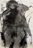 Romantisches Tuschegemälde, Kuss der Liebenden 134x97cm