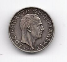 (2559) Albanien, 1 Frang, 1937, ss-vz, Silber