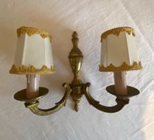 Wandlampe Messing 2-Flammig mit Stoffschirmen
