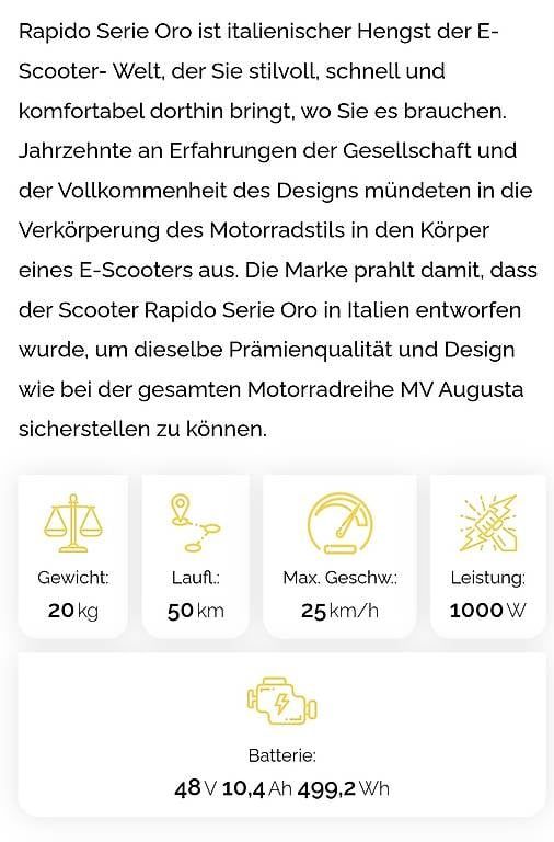 Veicoli elettrici: E-Scooter MV Augzsta Rapido Serie Oro – Usato da Wolfhalden venduto da Fbruce 4