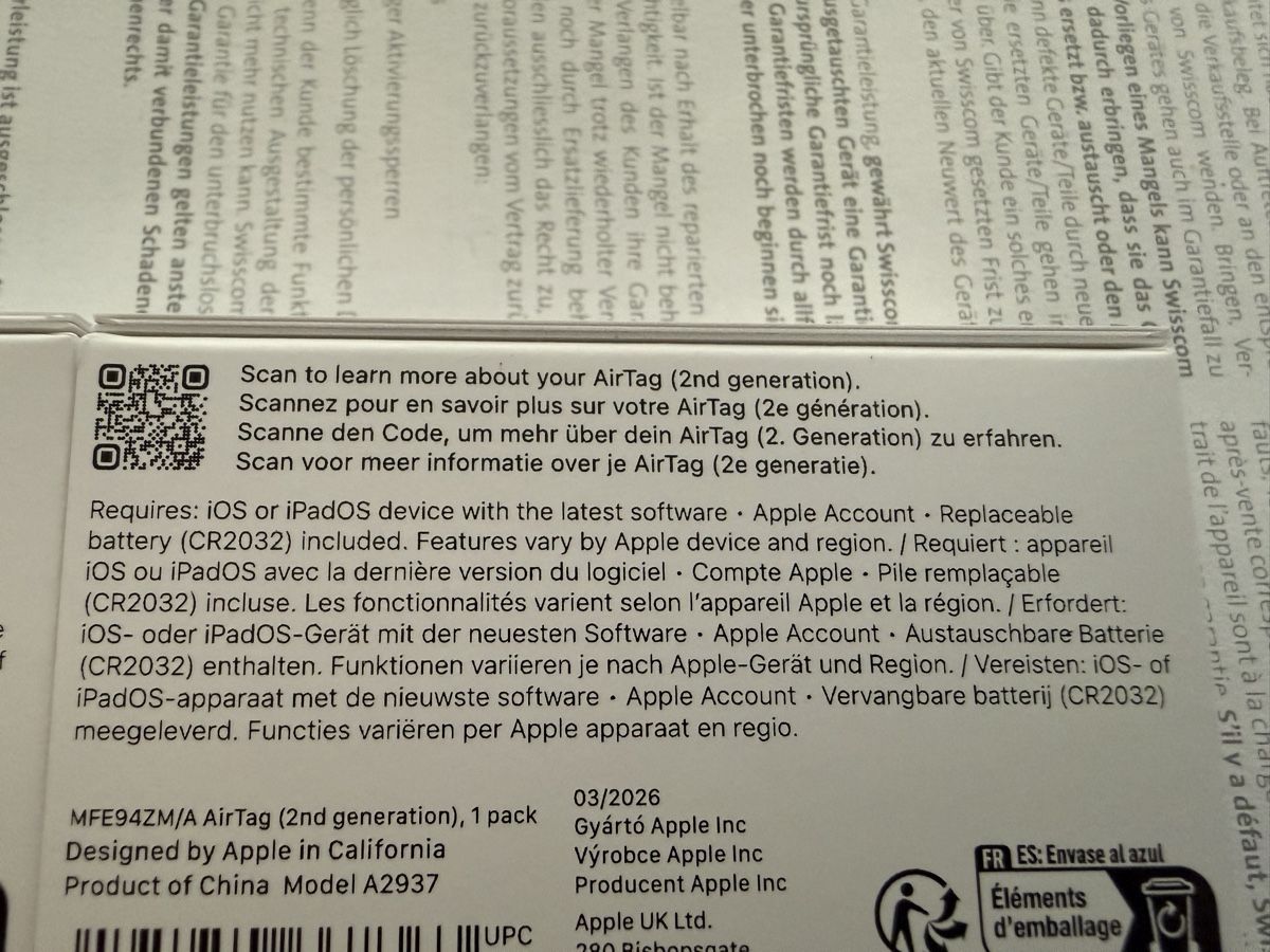 Apple Porte-clés: Apple AirTag 2nd generation – Neuf avec emballage d'origine à Castel San Pietro par Dylan79 2