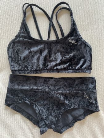  Poledance Set. Polewear Samt Dragonfly schwarz Gr. S