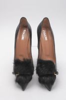 Pollini Damen Pumps High Heels Schwarz Leder Fellbesatz 41