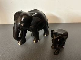 2 dekorative stilvolle Holz-Elefanten – éléphants décoratifs