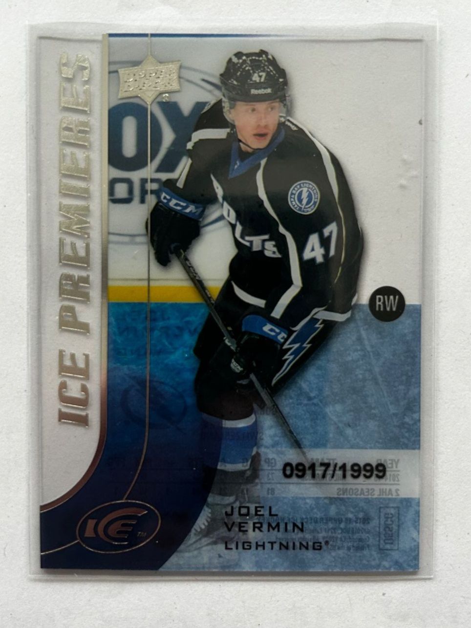 NHL Carte collezionabili: Upper Deck NHL Joel Vermin nummeriert #917/1999 ICE – Usato da Oberwil-Lieli venduto da Mhd