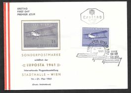 Österreich FDC 1085 Luftpostausstellung Wien 15.5.1961