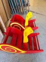 2 Schaukelpferd rot/gelb Holz für Kinder gebraucht