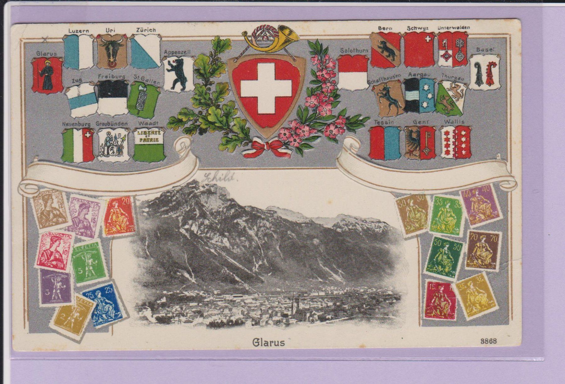 Cartoline postali: Glarus   -   Präge - Ansichtskarte gest. 1919 – Usato da Vitznau venduto da Ropaku
