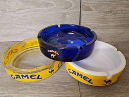 3 cendriers Camel verre et céramique état occasion