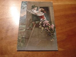 Kitschkarte "Fensterle", 1914, koloriert, o Laupen Bern