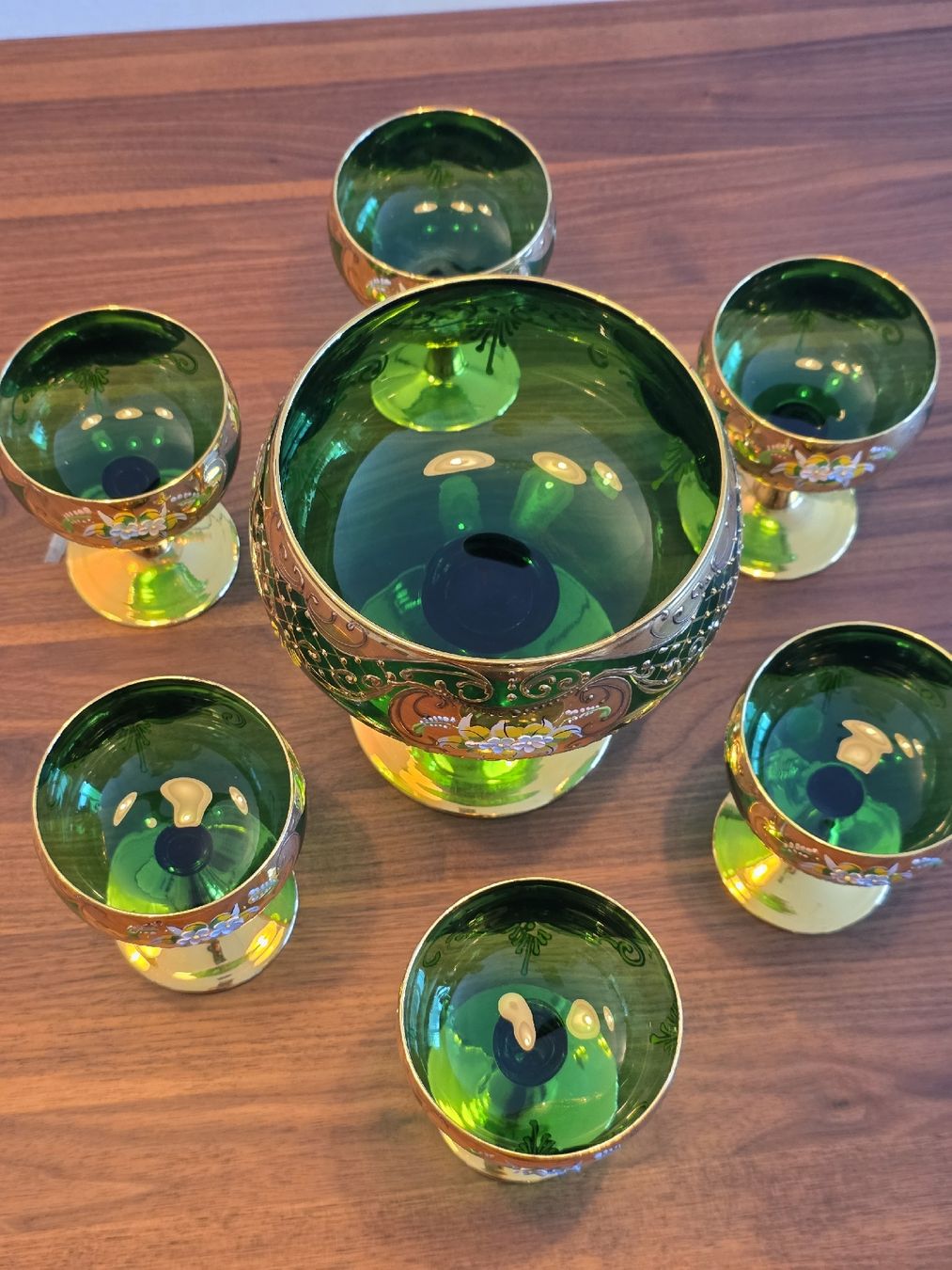 Bicchieri: Service à verres 7 pièces vert doré décoré style Murano – Usato da Biel/Bienne venduto da mao_z9nz 1