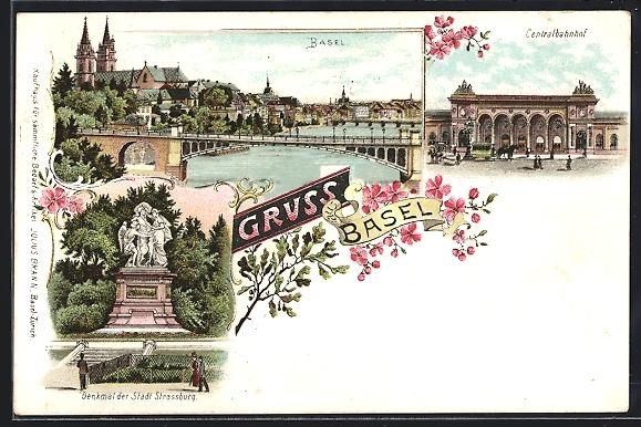Cartes postales: Litho Basel, Strassburger Denkmal, Centr – D'occasion à Berlin par bartko-reher