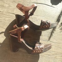 🐸 STRENESSE LEDER - HOLZ KEILSANDALE 38 BRAUN SANDALEN