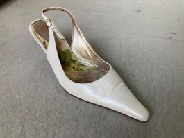 Elegante Slingpumps, Elfenbein, Echtleder, Gr. 37
