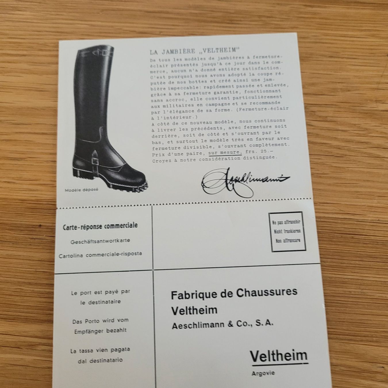 Alle Briefmarken: Document  Velthe Botte Jambière P.P Bière – Gebraucht aus Biel/Bienne von Destockweb 2
