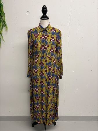 Dixie Maxikleid S mit Print grün blau langarm Kleid