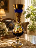 Vintage Vase, Kobaltblau, Golddekor, Handbemalt, Top!