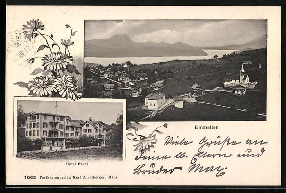 Cartoline postali: Emmetten, Hotel Engel, Totalansicht mit  – Usato da Berlin venduto da bartko-reher