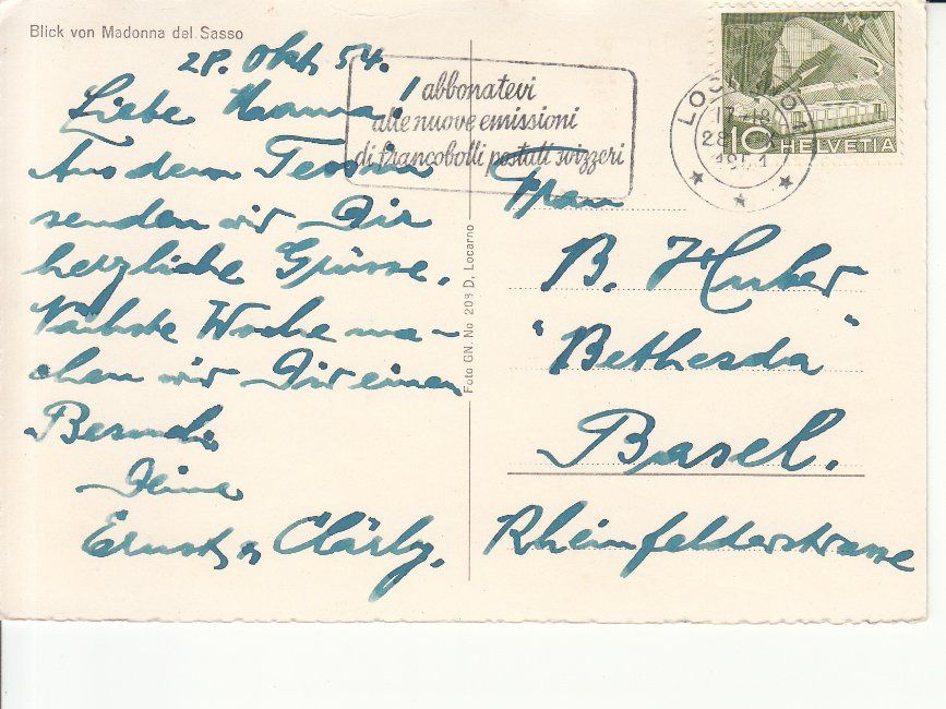 Ansichtskarten: Madonna del Sasso 1954 – Gebraucht aus Bürglen TG von StampGraf 1
