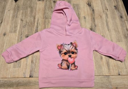 Kinder Hoodie rosa mit Hundemotiv Polyester neuwertig