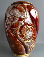 Grosse Keramikvase, braun glasiert, Höhe 27.5 cm, Jugendstil
