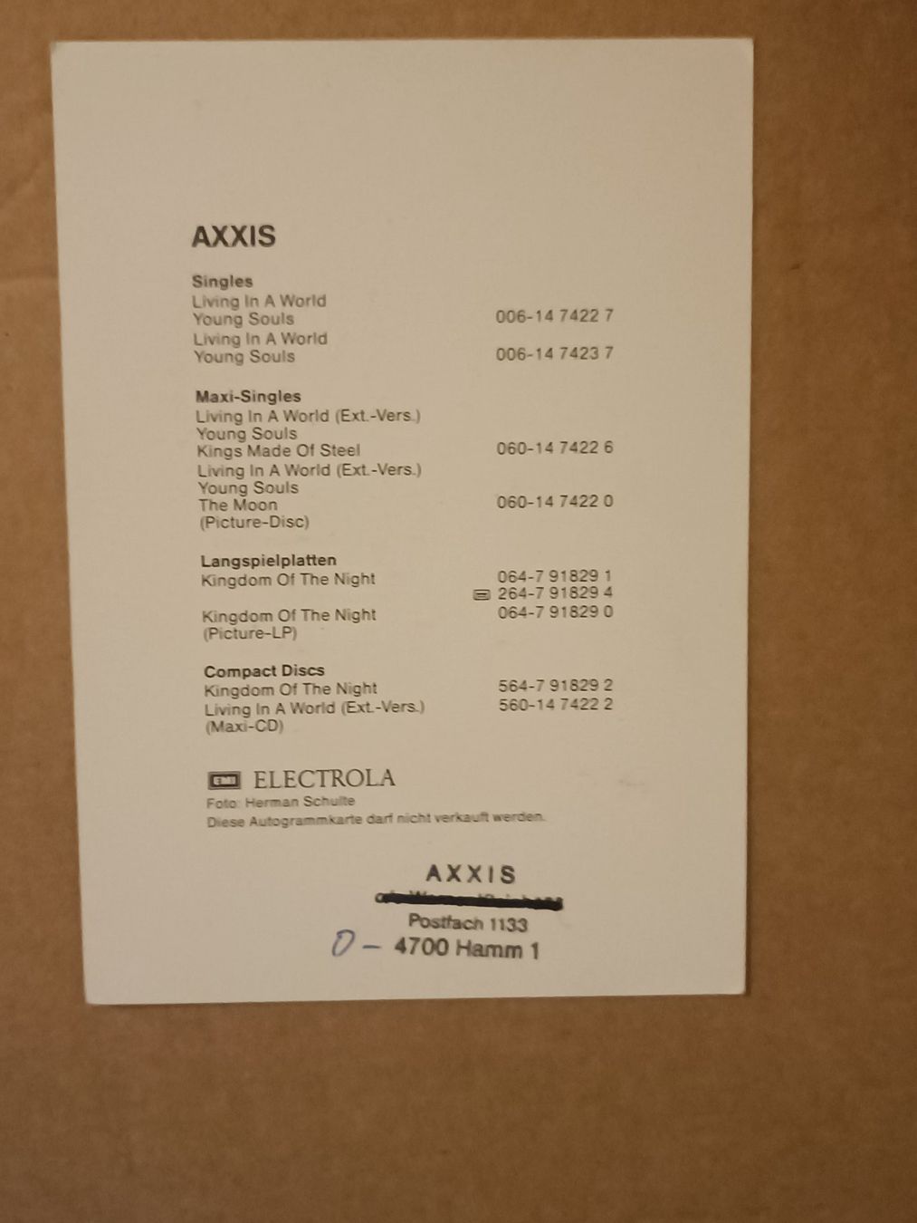 Autografi: AXXIS -  original Autogramm – Usato da Menziken venduto da Artographs 1