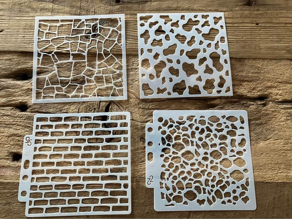 Schablonen: 4er  Set Malschablonen Mauern, Mosaik – Neu und originalverpackt aus Effretikon von wenuss