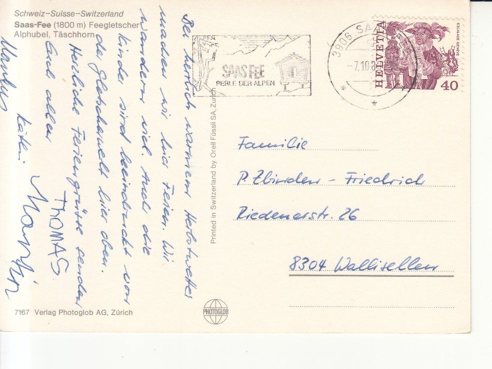 Cartoline postali: Saas Fee 1980 – Usato da Bürglen TG venduto da StampGraf 1