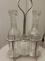 Porte huilier/vinaigrier en verre & métal argenté