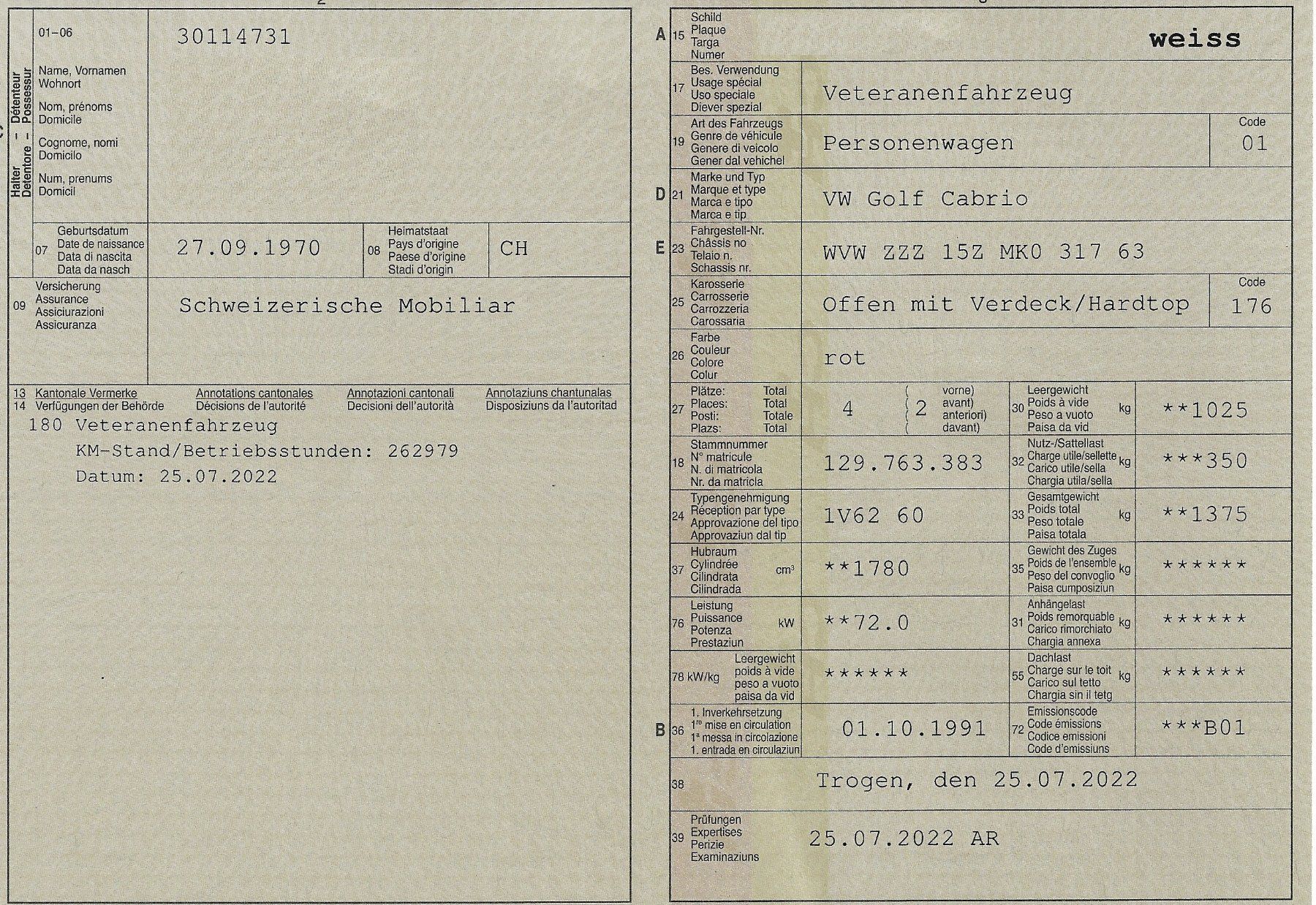 VW Automobili: VW Golf 1 Cabriolet (Veteran) – Usato da Speicher venduto da Oeski 5