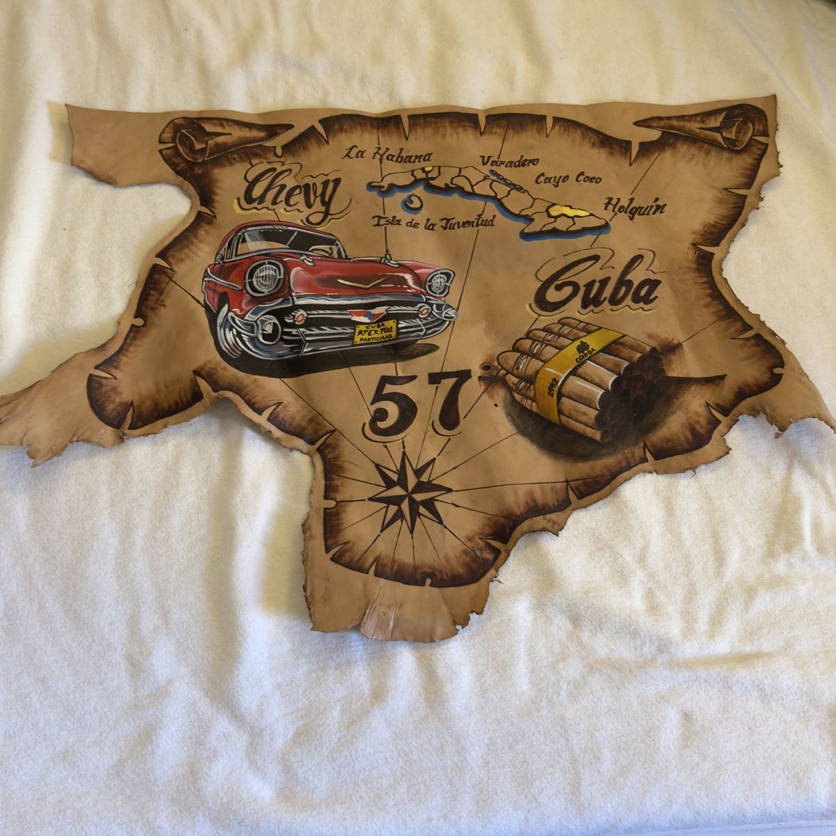 Lederbild Cuba Motiv Chevy 57 handbemalt sehr guter Zustand (Neu ...