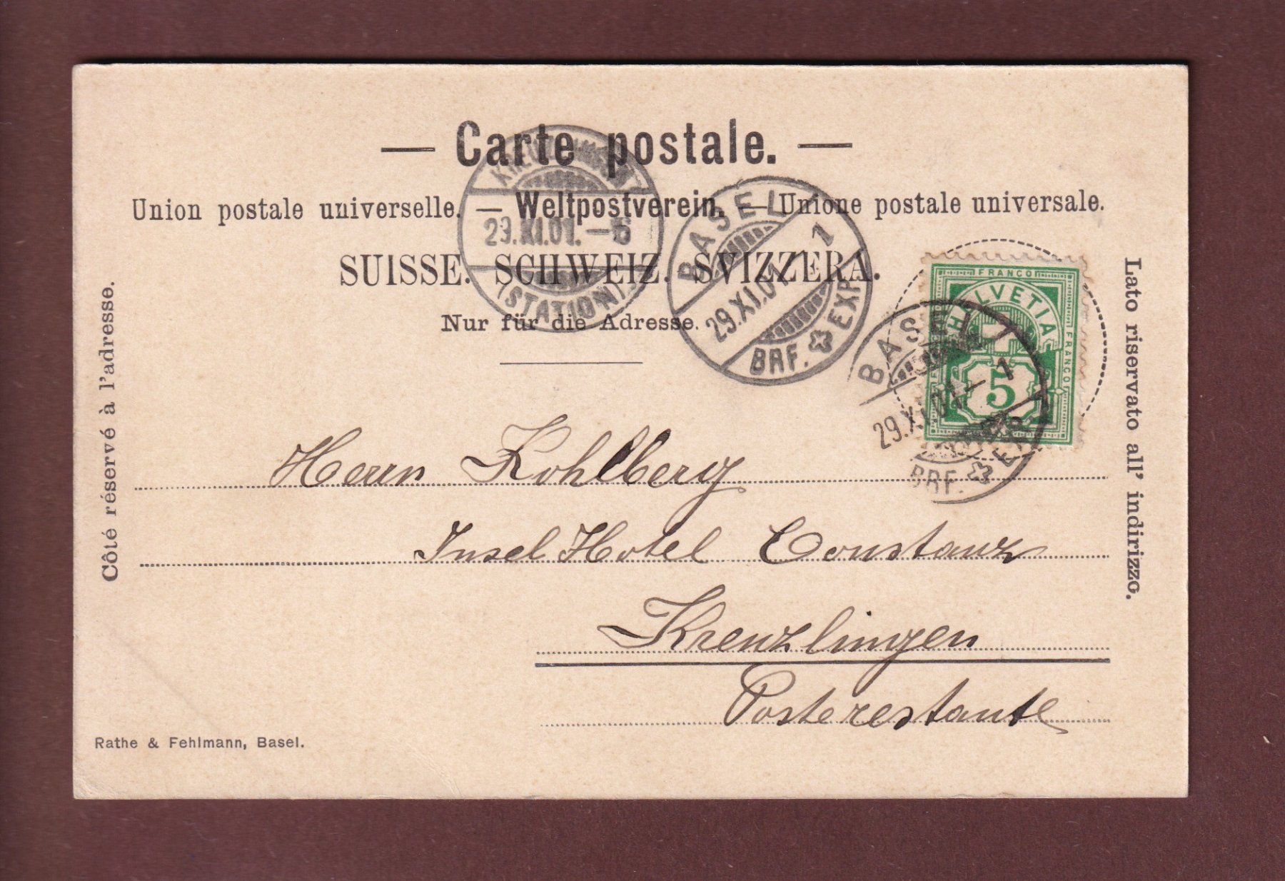 Cartoline postali: BASEL - Handelsbank - 1901 – Usato da Pully venduto da nicecards 1