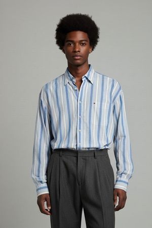 Tommy Hilfiger Blau Gestreiftes Button-Down Hemd - Größe XXL