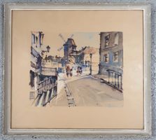 Aquarelle originale signée A. Hartroek, paysage urbain 