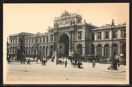 AK Zürich, Passanten am Hauptbahnhof