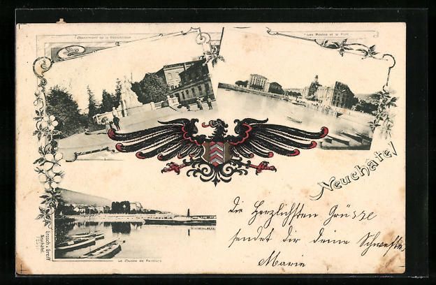 Cartoline postali: Passepartout-AK Neuchatel, Monument de l – Usato da Berlin venduto da bartko-reher
