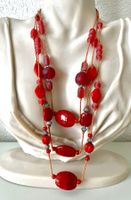 Vintage Boho-Kette – 3 Stränge aus rotem Glas, handgefertigt