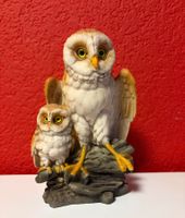 Eulen-Figur aus Kunstharz , Mutter mit Baby
