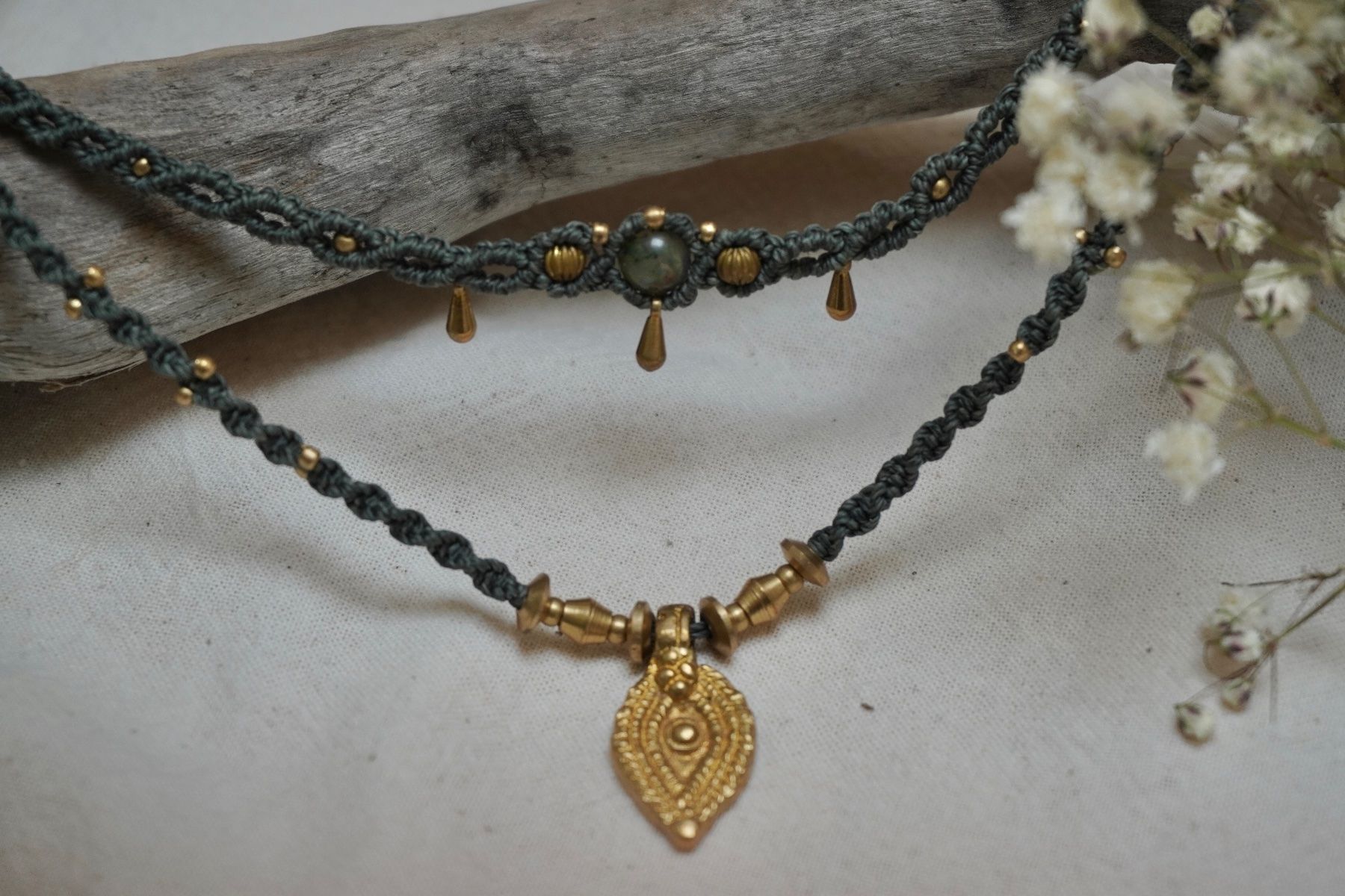 Catenine: linora - Makramee Choker-Halskette - Personalisierbar – Nuovo (secondo la descrizione) da Heerbrugg venduto da R.St27 3