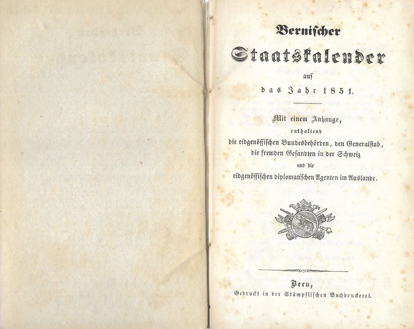 Bücher: Bernischer Staatskalender 1851 – Gebraucht aus Bern von Grindelwaldaus