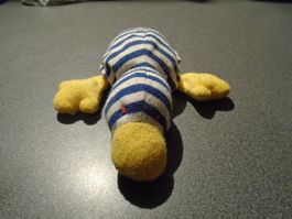 Ente liegend, blau/weiss gestreift, Schnabel/Füsse gelb