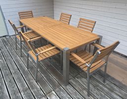 Gartentisch mit 6 Stapelstühle Teak/Edelstahl