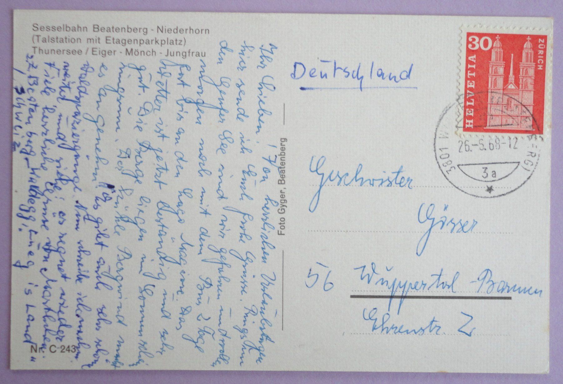 Cartoline postali: Sesselbahn Beatenberg - Niederhorn – Usato da Fétigny venduto da Billy2miny 1
