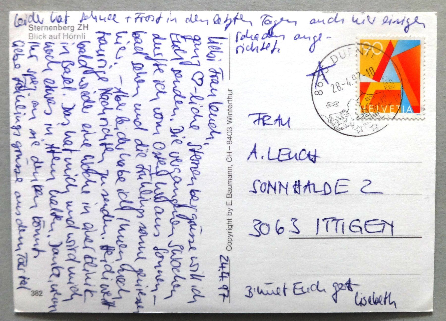 Cartoline postali: Sternenberg ZH, Blick auf Hörnli – Difettoso da Fétigny venduto da Billy2miny 1
