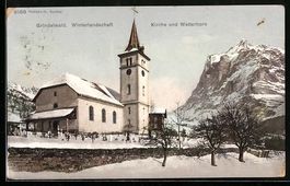Grindelwald, Kirche und Wetterhorn im Wi