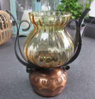 Vintage Windlicht-Lampe Kupfer/Metall/Glas, 70er Jahre