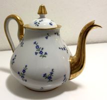 Teekanne LIMOGES FRANCE Porzellan weiss Kornblumen Gold