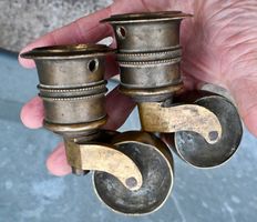 2 antike massive Möbelrollen Messing H 10cm viktorianisch?