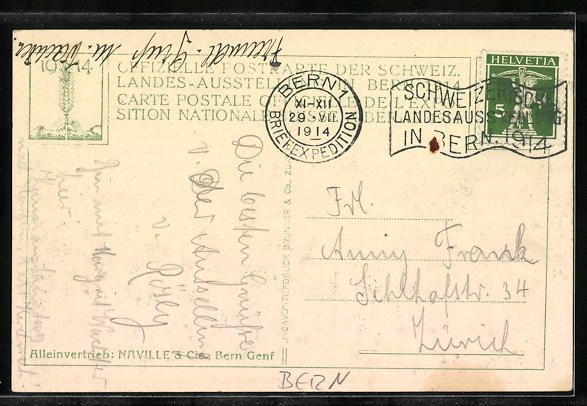Cartoline postali: Bern, Schweizerische Landes-Ausstellung  – Usato da Berlin venduto da bartko-reher 1