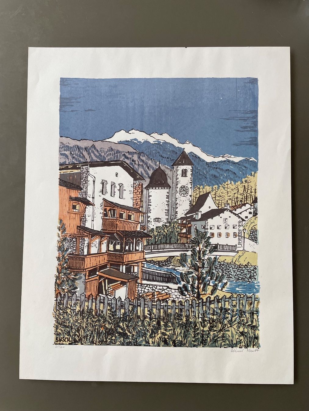 Grafica & Litografie: Lithographie Heini Nutt, Ortschaft Susch, Graubünden – Usato da Au ZH venduto da Valeleti